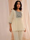 Off White Yoke Design Cotton A-Line Kurti