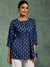 Blue Printed Cotton A-Line Kurti