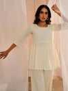 Off White Embroidered Cotton A-Line Kurti
