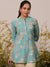 Blue Printed Silk Blend A-Line Kurti