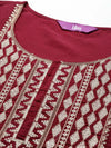 Maroon Yoke Design Silk A-Line Kurta