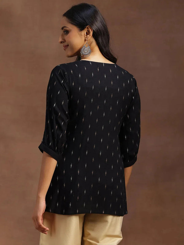 Black Woven Design Cotton Blend A-line Kurti