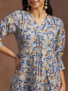 Blue Printed Rayon A-line Kurti
