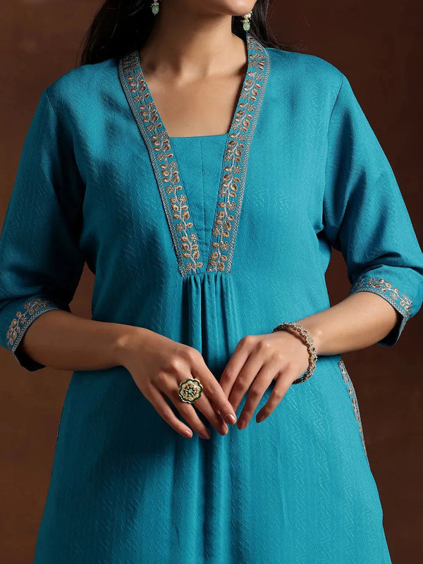 Blue Yoke Design Silk A-Line Kurta
