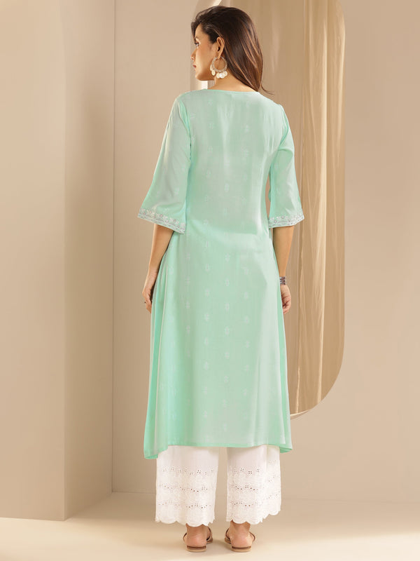 Blue Woven Design Rayon A-Line Kurta