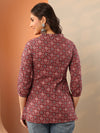 Maroon Printed Cotton A-Line Short Kurti