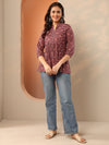 Maroon Printed Cotton A-Line Short Kurti
