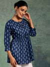 Blue Printed Cotton A-Line Kurti