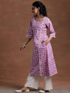 Purple Printed Cotton A-Line Kurta