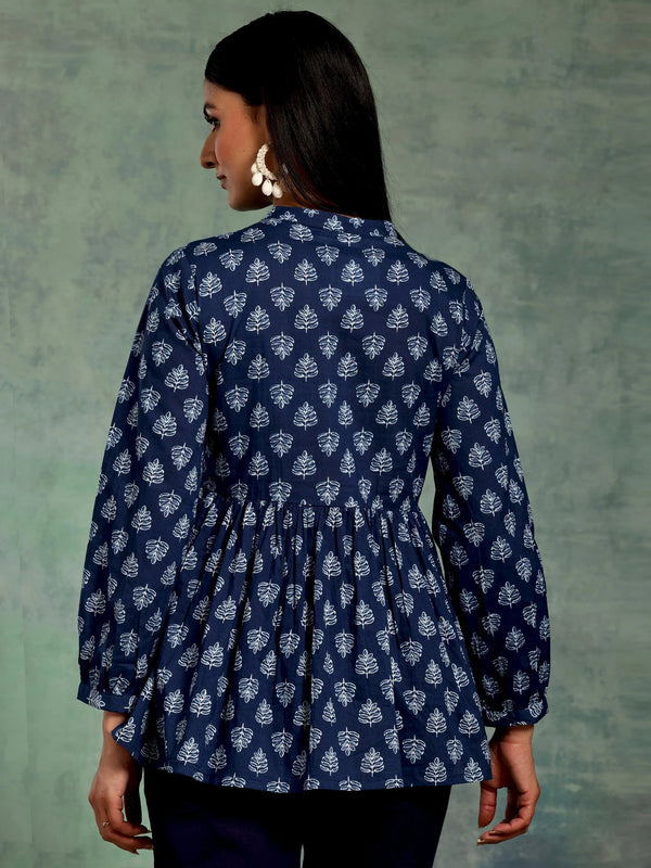 Blue Yoke Design Cotton A-Line Kurti