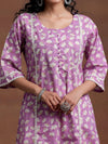 Purple Printed Cotton A-Line Kurta