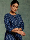 Blue Printed Cotton A-Line Kurti