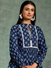 Blue Yoke Design Cotton A-Line Kurti