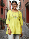Lime Yoke Design Cotton Blend A-Line Kurti
