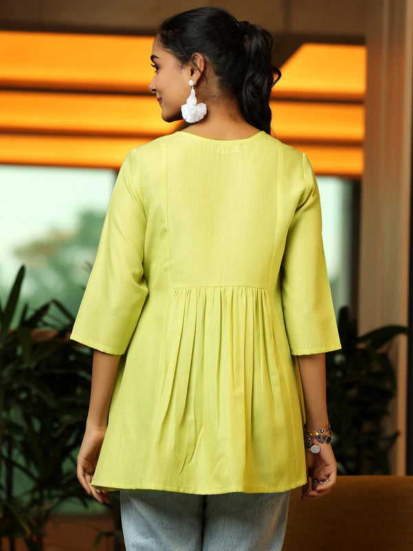Lime Yoke Design Cotton Blend A-Line Kurti
