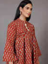 Rust Printed Cotton A-Line Kurti