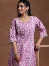 Purple Printed Cotton A-Line Kurta