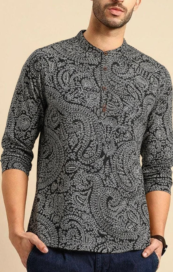 BLACK PAISLEY SHORT KURTA