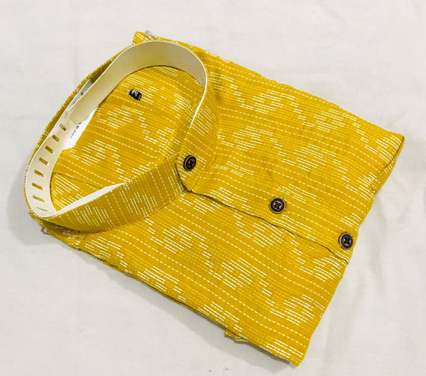 YELLOW KATHA SHORT KURTA