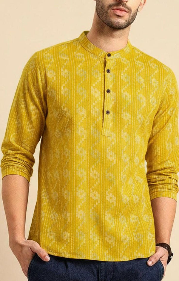 YELLOW KATHA SHORT KURTA