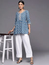Blue Printed Cotton A-Line Kurti