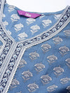 Blue Printed Cotton A-Line Kurti