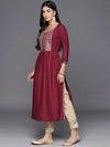 Maroon Yoke Design Silk A-Line Kurta