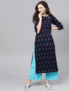 Navy Blue Printed Rayon Straight Kurta