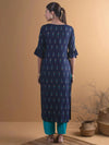 Navy Blue Printed Rayon Straight Kurta