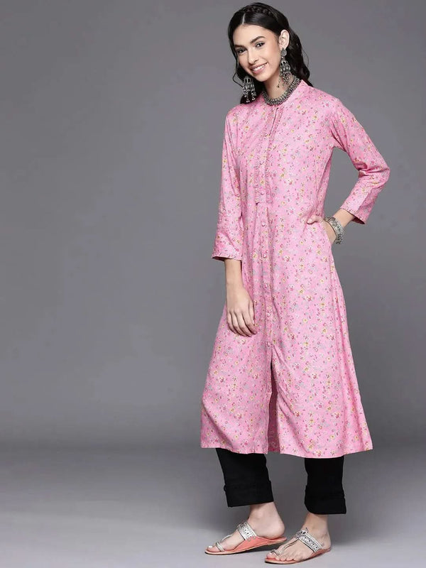 Pink Printed Rayon Kurta