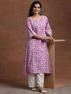 Purple Printed Cotton A-Line Kurta