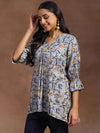 Blue Printed Rayon A-line Kurti