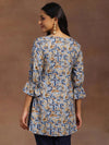 Blue Printed Rayon A-line Kurti