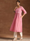Peach Woven Design Rayon A-Line Kurta