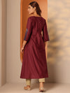 Maroon Embroidered Silk Blend A-Line Kurta