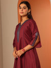 Maroon Embroidered Silk Blend A-Line Kurta