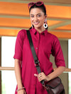 Maroon Solid Rayon A-Line Kurti