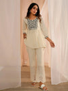 Off White Yoke Design Cotton A-Line Kurti