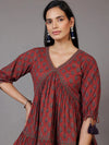 Rust Printed Cotton A-Line Kurti