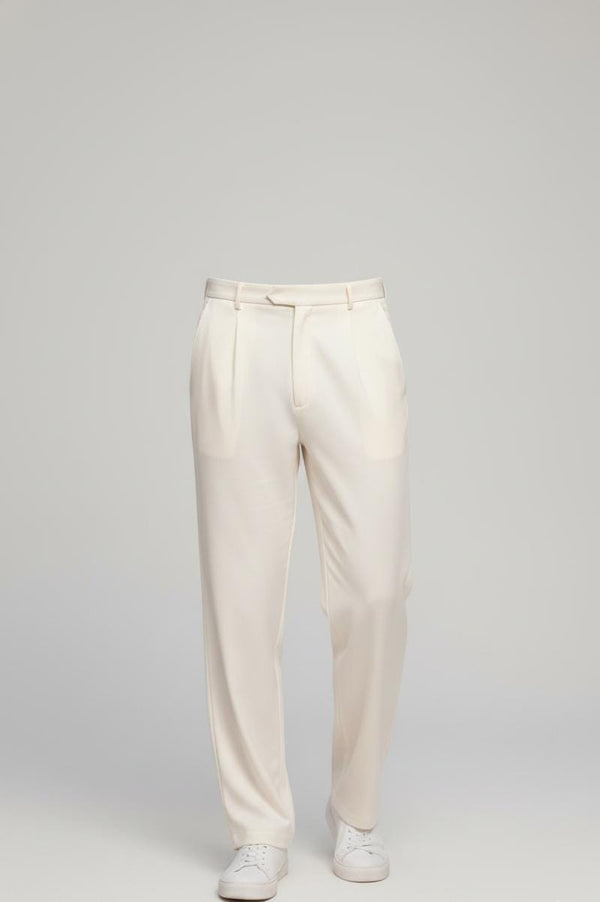 Cream Plain Relaxed fit Trouser