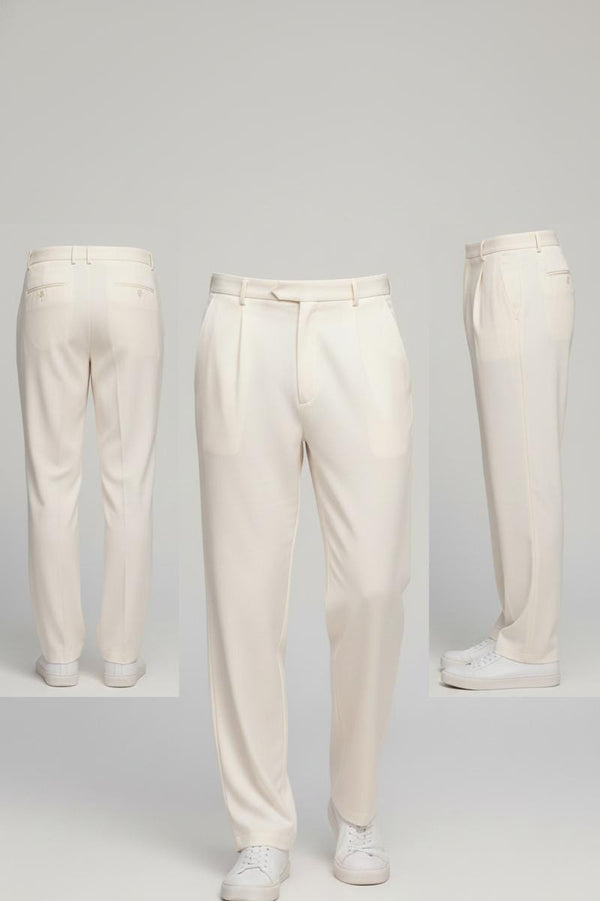 Cream Plain Relaxed fit Trouser