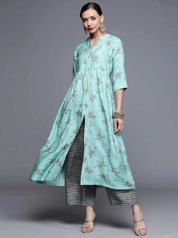 Blue Printed Chanderi Silk Kurta