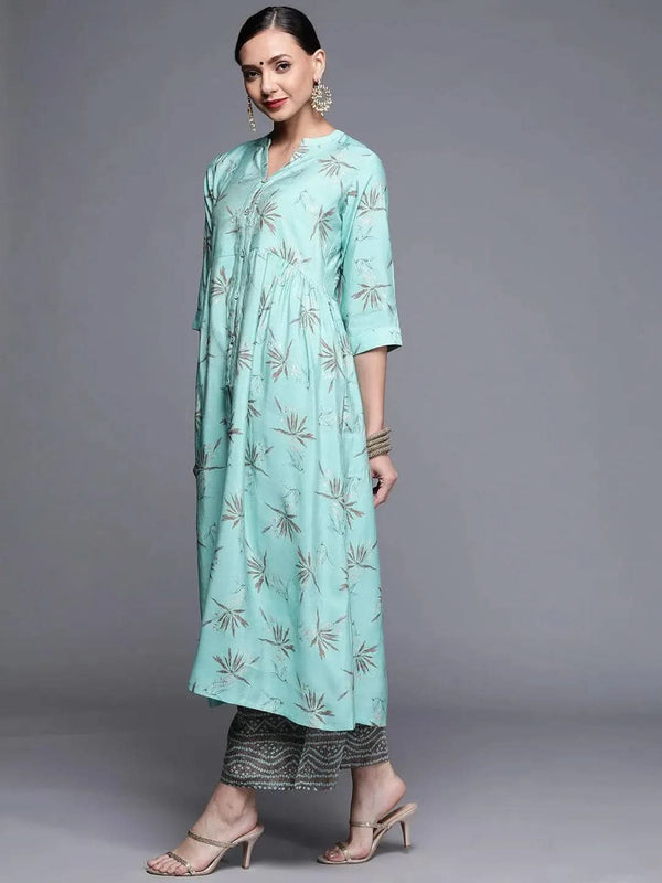 Blue Printed Chanderi Silk Kurta