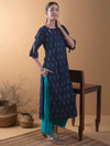 Navy Blue Printed Rayon Straight Kurta