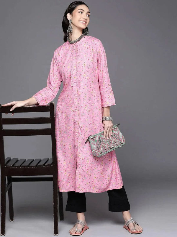 Pink Printed Rayon Kurta