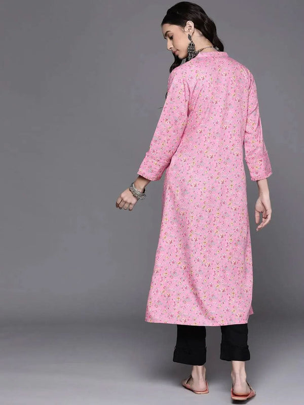 Pink Printed Rayon Kurta