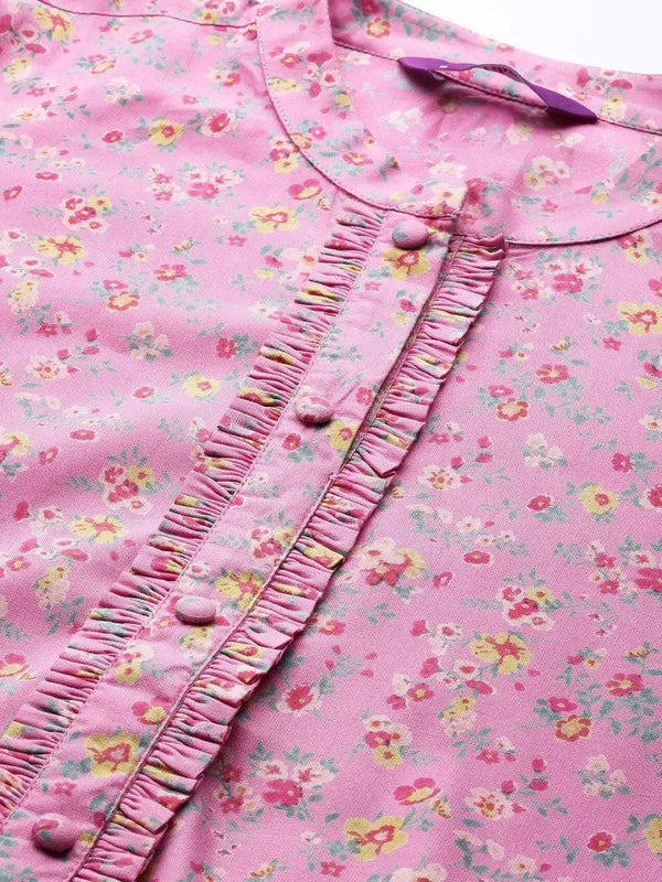 Pink Printed Rayon Kurta