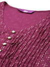 Purple Printed Rayon A-Line Kurti